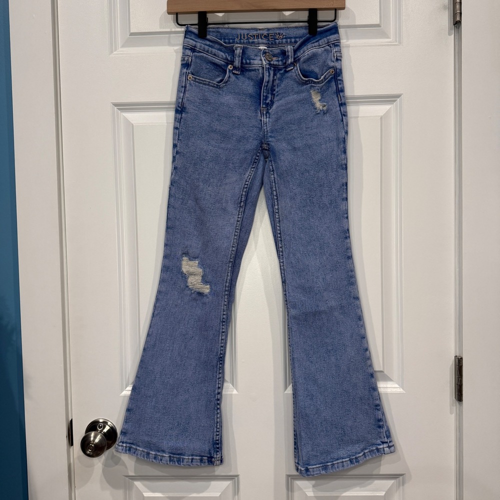 Justice Girls Light Wash Distressed Flare Jeans Size 10‎
